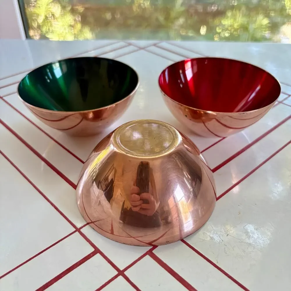 Vintage Enamel on Copper Bowls Set of 3 Scandinavian Modern